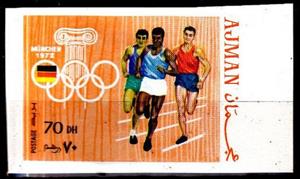 Stamp, Munich 1972, Running, Ajman,  , Athletes, Athletics, Flags, Olympic Games, Running, Sports