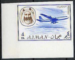 Stamp, Sheikh Rashid and airplane, Ajman,  , Aircraft, Aviation