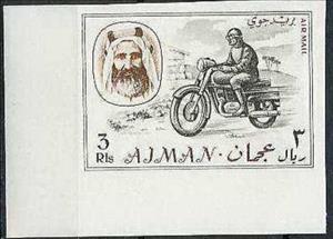 Stamp, Sheikh Rashid and motorcycle, Ajman,  , Motorcycles, Vehicles
