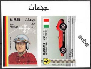 Se-tenant, W. Graf Berghe von Trips and Ferrari V6, Ajman,  , Famous People, Formula One, Motor Racing, Racing Cars, Racing Drivers, Sports