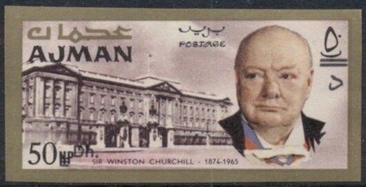 Stamp, Winston Spencer Churchill and Buckingham-Palace, Ajman,  , Authors, Famous People, Literary People (Poets and Writers), Literature, Nobel Laureates, Palaces, Politicians, Государственный деятель