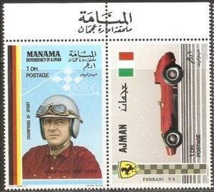Se-tenant, Wolfgang A.A.E.M. Graf Berghe von Trips (1928-1961), Germany, Ajman,  , Famous People, Formula One, Motor Racing, Racing Cars, Racing Drivers, Sports