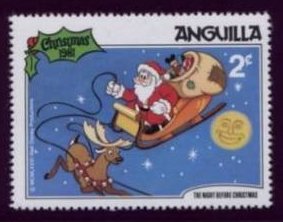 Stamp, Scenes from "The Night Before Christmas", Anguilla,  , Christmas, Santa Claus, Disney