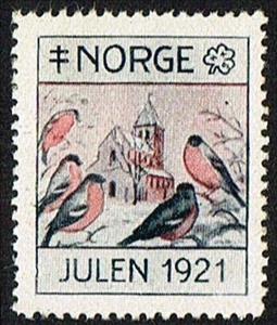 Stamp, NKS Julen, Cinderellas,  , Birds, Churches - Cathedrals - Basilicas - Chapels