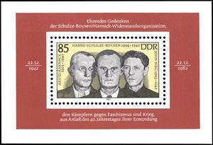 Souvenir Sheet, A. Harnack/H. Schulze-Boysen/J. Sieg, Germany, Democratic Republic,  