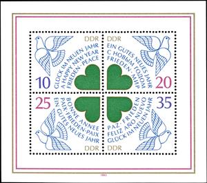 Souvenir Sheet, Multilinguale good wishes for New Year 1984, Germany, Democratic Republic,  