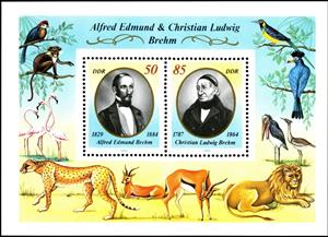 Souvenir Sheet, Brehm brothers, Germany, Democratic Republic,  