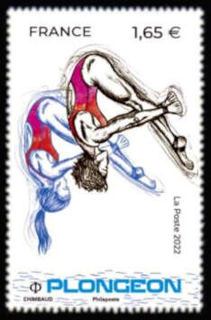 Stamp, Diving, France,  , Diving (Sport of jumping), Sports