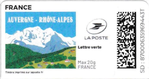 Stamp, Auvergne Rhone Alpes. Redesign, France,  , Landscapes, Mountains