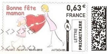 Stamp, Bonne Fete Maman. Happy Mothers Day, France,  , Families, Hearts, Special Occasions