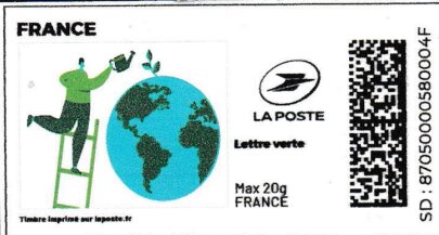 Stamp, Green Man on a Ladder Watering the Earth. Redesign, France,  , Environment Protection, Globes, Planets