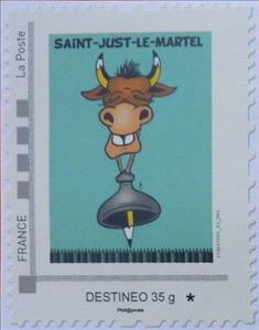 Stamp, Saint-Just-le-Martel, France,  , Bulls and Cows, Stylized Animals