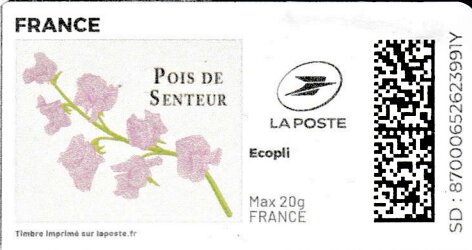 Stamp, Sweet Pea. Pois de Senteur. Redesign, France,  , Flowers, Plants (Flora)
