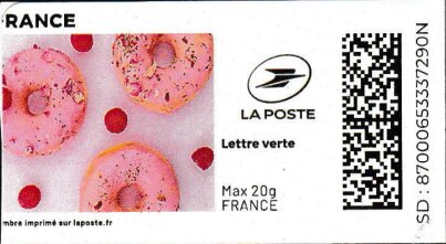Stamp, Three Pink Doughnuts. Redesign, France,  , Candy, Food