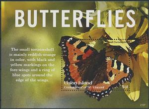 Souvenir Sheet, Small Tortoiseshell (Aglais urticae), Grenadines of St. Vincent, Union Island,  , Butterflies