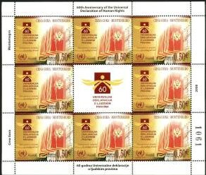 Mini Sheet, 60 years of Universal Declaration of Human Rights, Montenegro,  , Anniversaries and Jubilees, Flags, Human Rights, Seals (Emblems)