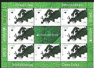 Mini Sheet, Europa map, Montenegro,  , C.E.P.T. / Europe, Forests, Maps