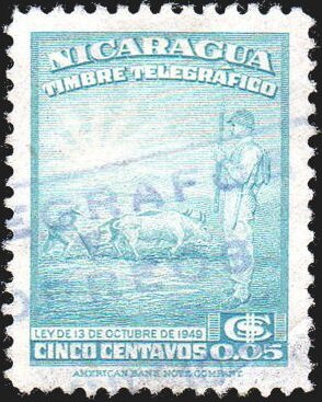 Stamp, Law of 13 October 1949, Nicaragua,  , Agriculture, Animals (Fauna), Mammals, Telegraphy