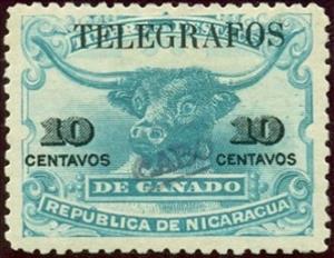 Stamp, Bull, Nicaragua, Cabo Gracias a Dios,  , Bulls and Cows, Cattle, Telegraphy
