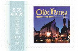 Stamp with Attached Label, Medieval Restaurant. Olde Hansa, Personalized and Private Mail Stamps,  , Restaurants