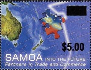 Stamp, Leap Into Future Surcharged, Samoa,  , Flags, Maps