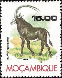 Stamp, Sable Antelope (Hippotragus niger), Mozambique,  , Mammals, Antelopes, Animals (Fauna)