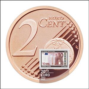 Souvenir Sheet, 20 Years since the Adoption of Euro Currency, Sierra Leone,  , Banknotes, Coins, Round Stamps