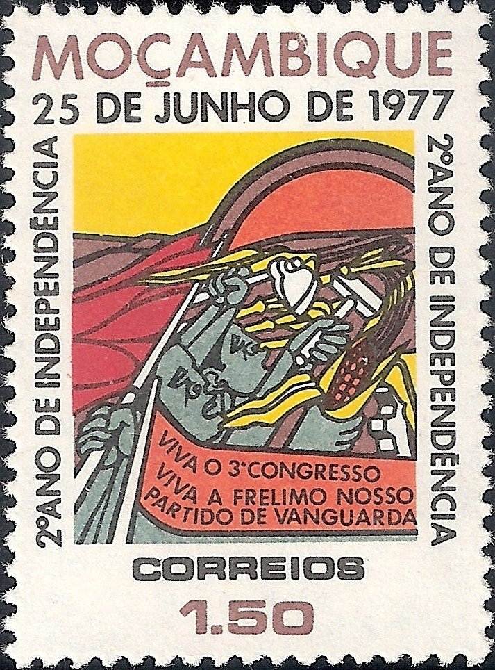 Workers with flags & symbols of industry and agriculture