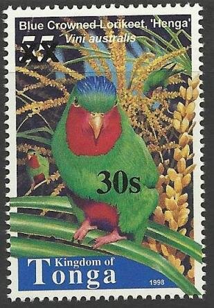 Blue-crowned Lorikeet (Vini australis); surch 30 on 55