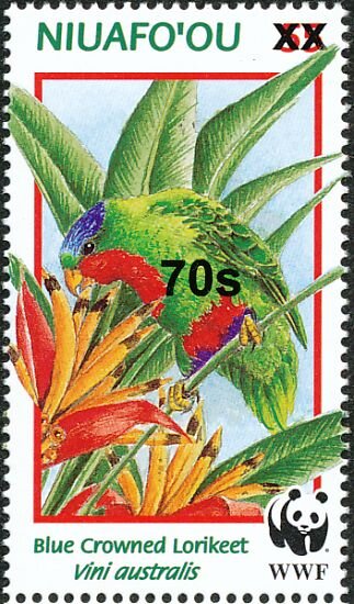 Blue-crowned Lorikeet (Vini australis); surcharged 70s