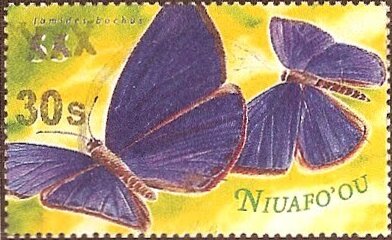 Stamp, Dark Cerulean (Jamides bochus); surch, Tonga,  , Butterflies