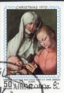 Stamp, Anna Selbdritt, by Albrecht Dürer, Ajman,  , Christmas, Paintings
