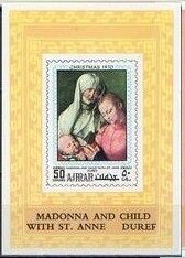 Souvenir Sheet, Anna Selbdritt, by Albrecht Dürer, Ajman,  , Christmas, Paintings
