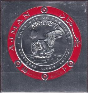 Souvenir Sheet, Apollo 11, Armstrong, Aldrin, Collins, Ajman,  , Astronauts, Coins, Outer Space, Round Stamps, Space Traveling