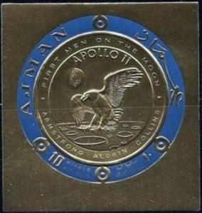 Souvenir Sheet, Apollo 11, Armstrong, Aldrin, Collins, Ajman,  , Birds, Birds of Prey, Coins, Eagles, Outer Space, Space Traveling