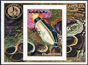 Souvenir Sheet, Apollo 14, Ajman,  , Outer Space, Spacecrafts