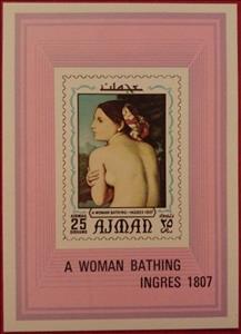 Souvenir Sheet, Bathing Woman (1807), Ajman,  , Art, Nudes, Paintings