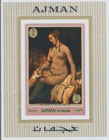 Souvenir Sheet, Bathscheba, by Rembrandt, Ajman,  , Art, Nudes, Paintings
