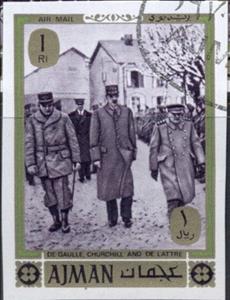 Stamp, De Gaulle, Churchill and de Lattre, Ajman,  , Second World War