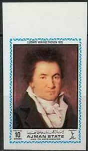 Stamp, Ludwig van Beethoven 1815, Ajman,  , Composers, Paintings
