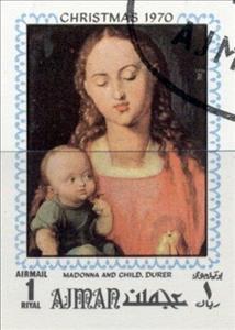 Stamp, Madonna with Apple, by Albrecht Dürer, Ajman,  , Christmas, Paintings, Women