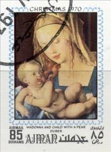 Stamp, Madonna with the Pear Half, by Albrecht Dürer, Ajman,  , Christmas, Paintings