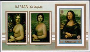Souvenir Sheet, Mona Lisa, by Leonardo da Vinci, Ajman,  , Paintings