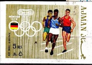 Stamp, Munich 1972, Running, Ajman,  , Olympic Games, Running, Sports