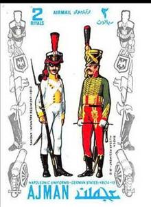 Stamp, Saxony, Baden, Ajman,  , Uniforms