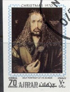 Stamp, Self Portrait at the Age of 29, by Albrecht Dürer, Ajman,  , Christmas, Paintings, Portraits