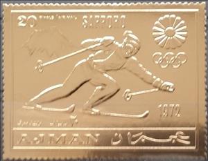 Stamp, Skier, Ajman,  , Olympic Games, Skiing, Sports, Winter Sports
