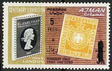 Stamp, Stamp of Tuscany - opt new currency, Ajman,  , Philatelic Exhibitions, Stamps