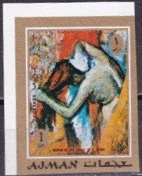 Stamp, Woman Washing her Hair, by Edgar Degas (1903), Ajman,  , Art, Nudes, Paintings