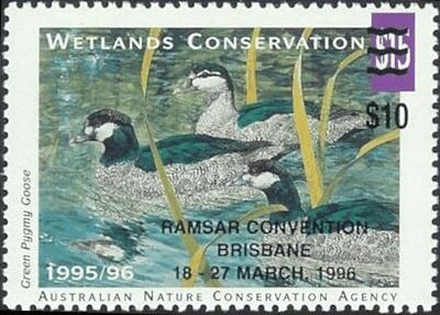Stamp, Green pygmy goose (Nettapus pulchellus), Australia,  , Animals (Fauna), Birds, Ducks